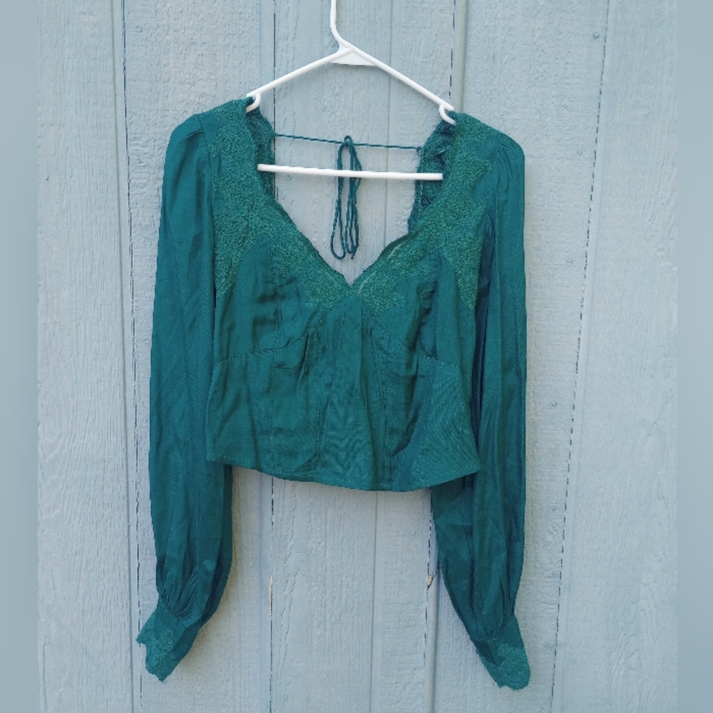 Free People Janelle Jade Green Lace Top XS